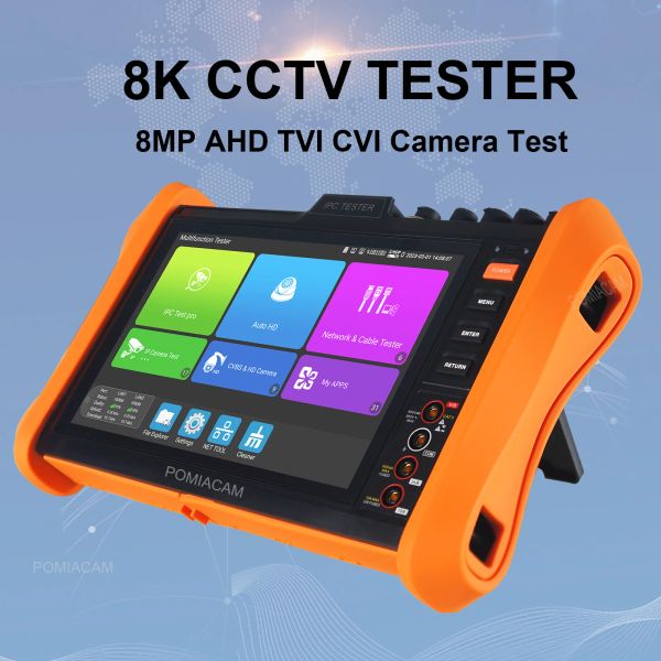 H12 Testeur de caméra IP professionnel 8 pouces 8k H.265 IP 8MP AHD / TVI / CVI All-in-One CCTV Camera Tester Poublie Poe ++, module SFP