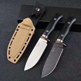 H1225 T8 Survival Straight Couteau DC53 Satin / Stone Wash Drop Point Point G10 / Acier Handle Handle de camping extérieur Couteaux à lame fixe avec kydex