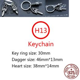 H13 S925 Sterling Silver Keychain Fashion Cars Keychain Bag Buckle Holy Sword Heart Cross Bloembrief Hanger Personaliseerde Punk Hip Hop Sieradenstijl