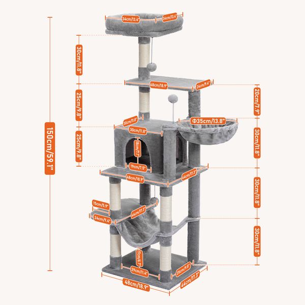 H150cm Cat Tree avec des poteaux de grattage