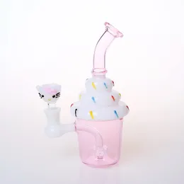 El tubo de agua de cristal del rosa del estilo del helado de H18cm/el agua de cristal que fuma Bong el tubo con el cuenco lindo