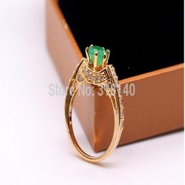 H1A58Green Rood 100% Natuurlijk Emerald Ruby 14K Geel Solid Gold Ring 6 7 8 321B