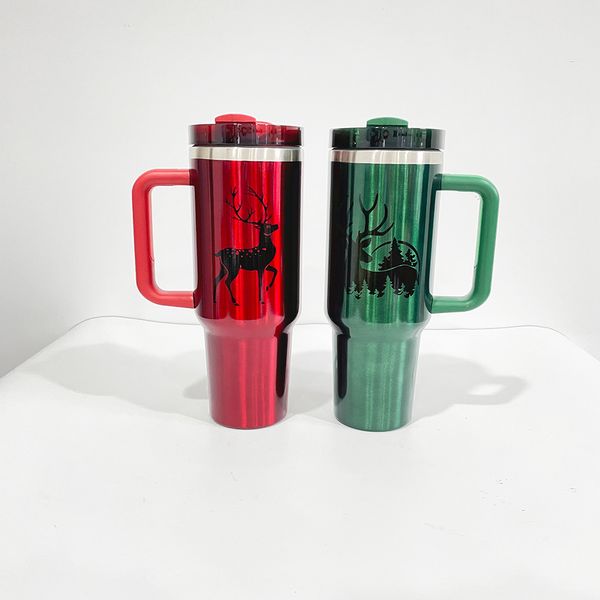 H2.0 40oz grande capacité en acier inoxydable Adorable style de Noël rouge et vert sublimation brillant aspect métallique logo personnalisé tasses de voyage en plein air gobelet