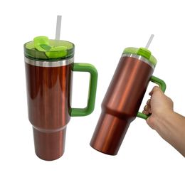 Vaso extintor H2.0 de 40 oz, sublimación en blanco, acero inoxidable de doble pared con tapa verde y asa para impresión por transferencia de calor por sublimación