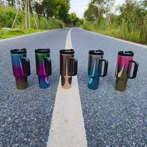 H2.0 espejo mágico 40OZ uv ombre color brillo vaso bpa bpa de acero inoxidable libre copa de viaje con pajitas y mango extraíble, vendido por carcasa