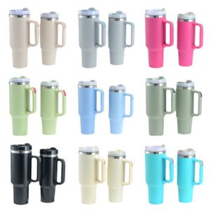 H2.0 Tasses de gobelets en acier en acier inoxydable en revêtement en poudre avec couvercle et paille de 2e génération Tasses de voiture