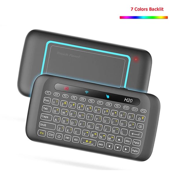 H20 Mini teclado inalámbrico de 2,4 Ghz, retroiluminación, panel táctil, Air Mouse, Control remoto inclinado IR para Android Box, Smart TV y Windows