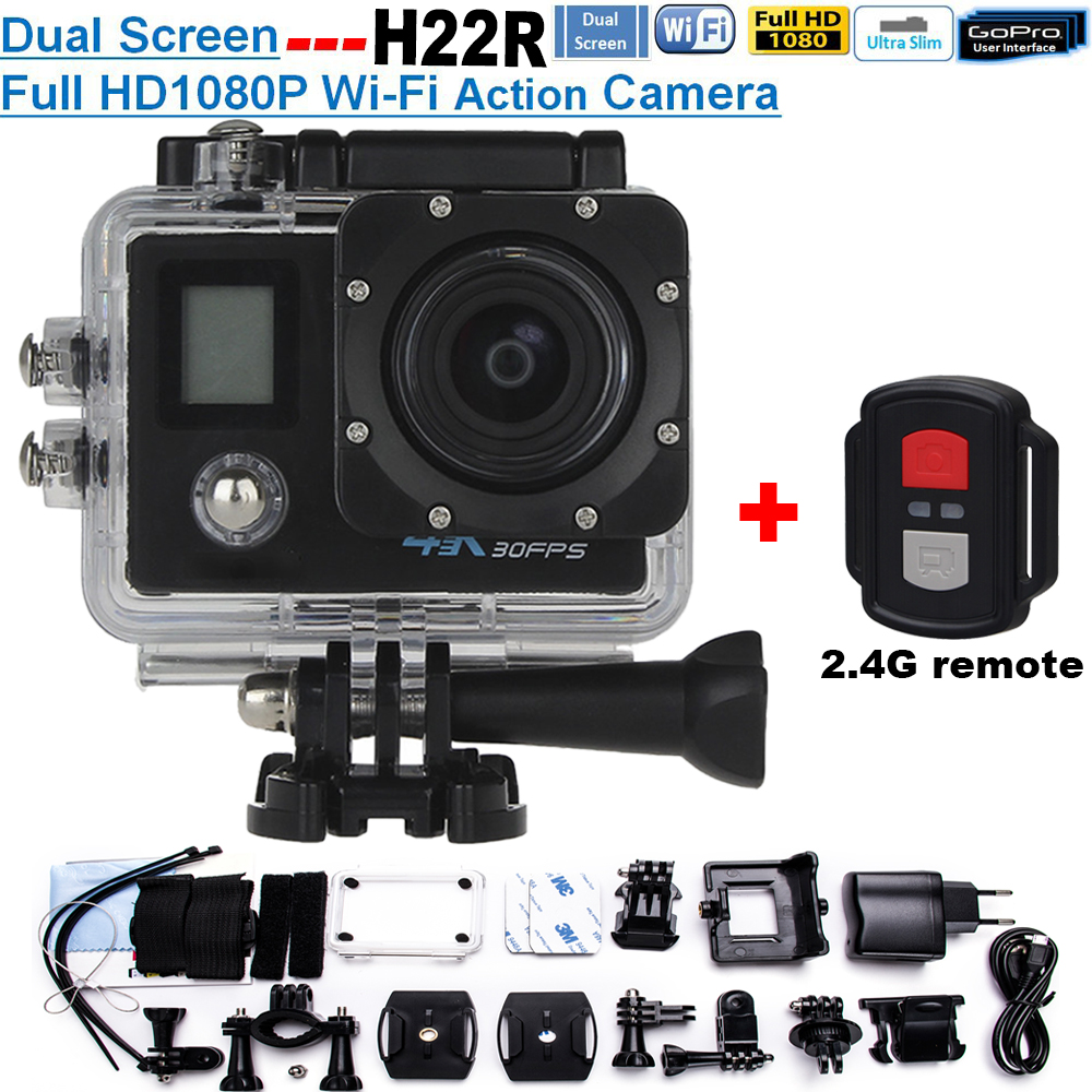 H22R 4K Wi -Fi Action Camera 2,0 дюйма 170D объектива Двух экран водонепроницаемый экстремальный спорт HD DVR CAM Retail Box