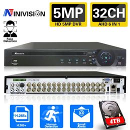 H265 5mp 4mp 2mp 1mp caméra de vidéosurveillance XMeye détection de visage 5MN 32CH 32 canaux 6 en 1 hybride Wifi NVR TVI CVI AHD DVR système d'alarme 240219