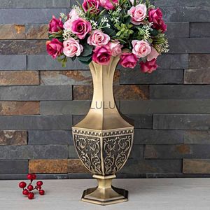 H34cm Creative Hexagon Desktop Metal Flowers Vazen Grote kunstmatige bloemenvaas voor woonkamer decoratie HP096 HKD230823