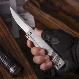 H3807 Couteau pliant mécanique de haute qualité D2 Stone Wash Drop Point Blade CNC Poignée en acier inoxydable Survie en plein air Couteaux EDC avec boîte de vente au détail