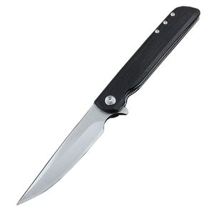 H3810 Flipper Couteau Pliant 8Cr13Mov Satin Drop Point Lame en Fibre de Verre avec Poignée en Acier Inoxydable Roulement à Billes EDC Couteaux de Poche