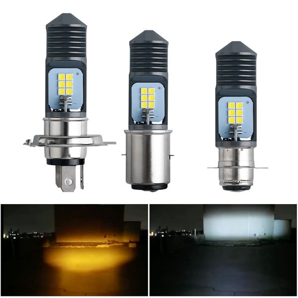 Ampoules de phares de Moto LED H4 BA20D P15D, 6000k, faisceau Hi/lo 3030 12SMD, accessoires de Moto, Scooter, ATV, feu antibrouillard, jaune et blanc