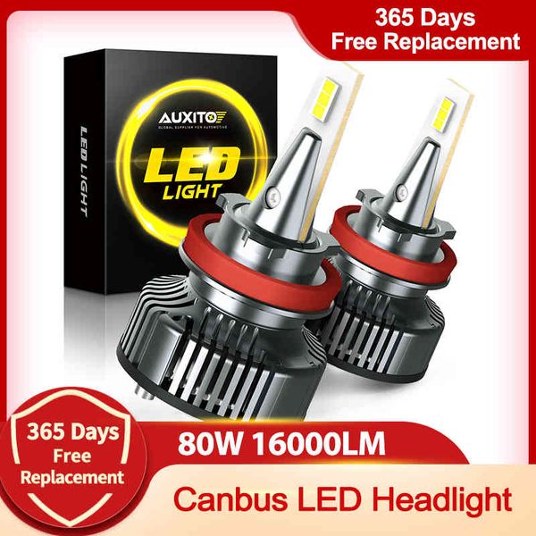 H4 LED H11 H8 9005 9006 H9 HB3 9003 9012 Canbus Bombilla de faro Luz de coche 16000LM 80W 6500K 12V 24V Lámpara automática Sin ruido de radio