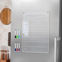 H55E planificateur hebdomadaire magnétique tableau blanc réfrigérateur aimant Message dessin réfrigérateur tableau de calendrier 6 pièces marqueur 240318