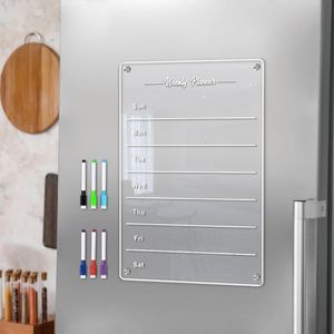 H55E planificateur hebdomadaire magnétique tableau blanc réfrigérateur aimant Message dessin réfrigérateur tableau de calendrier 6 pièces marqueur 240227