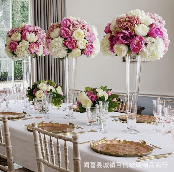 H60cm grands arrangements de fleurs grand vase en verre pour centres de table de fête de mariage