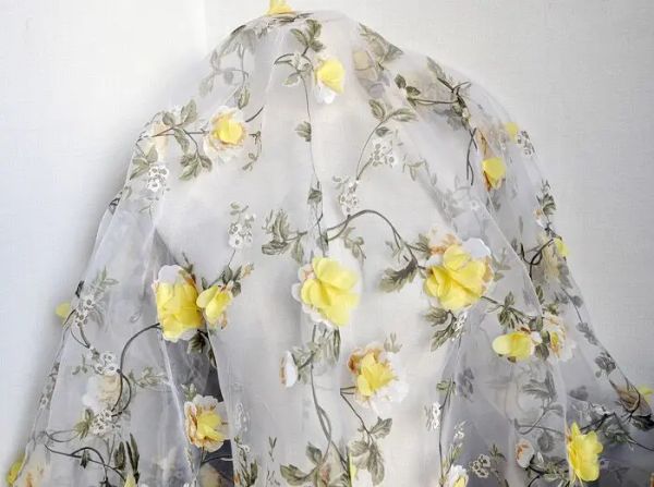 H717 90*140cm de tela de organza encaje shabby soluble para vestimenta, tela de boda de flores bordados suministros de coser hechos a mano de bricolaje