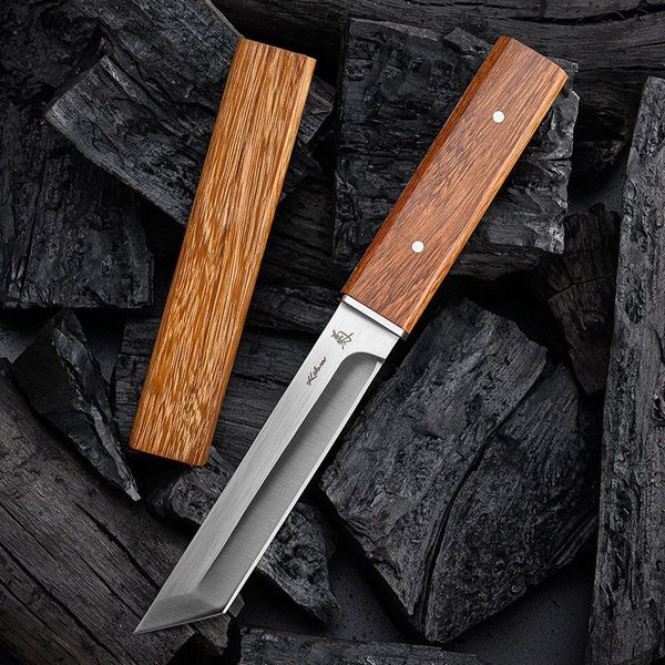 H7221 Blade fixe couteau droit D2 Satin Tanto Blades Poulet à ailes de poulet Couteaux avec gaine en bois akqcc