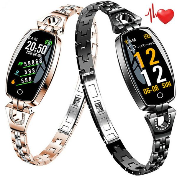 Bracelet de fitness pour montre intelligente H8 pour femme, moniteur de fréquence cardiaque, tension artérielle, oxygène