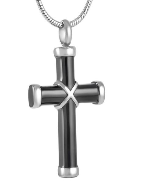 H8350 classique noir en acier inoxydable crémation bijoux pendentifs enveloppé croix urne collier pour cendres pas cher 9827459