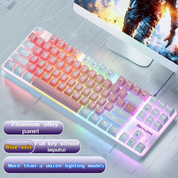 Teclado mecánico con cable h87 10 tipos de juegos de iluminación coloridos y oficina para sistema microsoft windows y apple ios