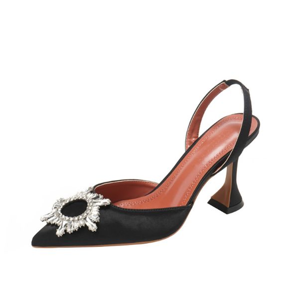 H8cm sandales pour femmes avec bouts pointus mot diamant d'eau nœud papillon Sexy baotou talons noir bleu chaussures Style de piste en gros