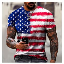 H8jr T-shirts pour hommes T-shirts pour hommes Independence Day Usa Flag Stripes Impression 3D Surdimensionné T-shirt masculin Été à manches courtes Respirant Hommes Vêtements Top