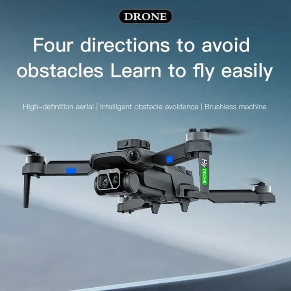 H9 Drone professionnel HD double caméra 360 ° évitement d'obstacles 5G WIFI sans brosse pliable quadrirotor RC Drone enfants jouets-bleu