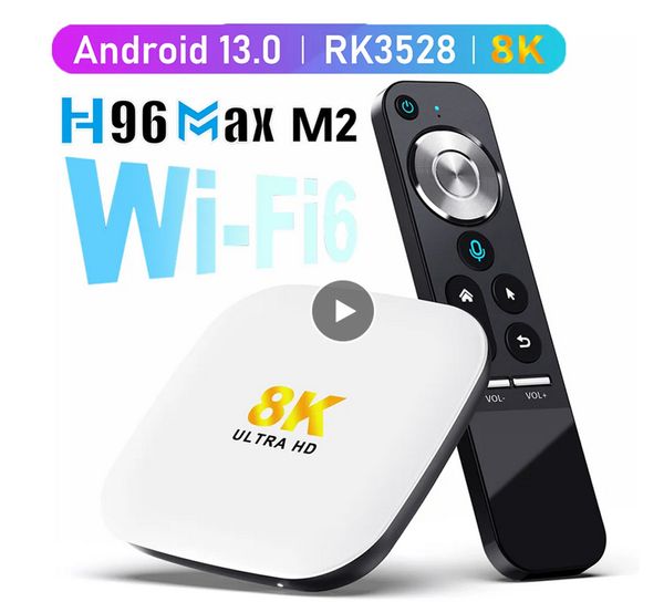 H96 Max M2 Dispositivo de TV inteligente Android 13 RK3528 8K 1000M WIFI6 DDR4 Set Top Box Control de voz AndroidTV Box reproductor multimedia