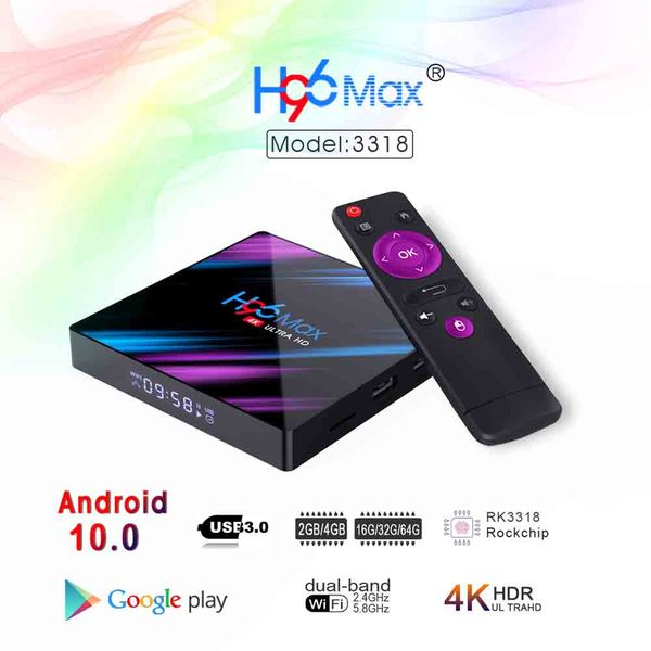 H96 Max Smart TV Box Android 10 RK3318 2GB 16GB USB3.0 1080P Assistant vocal Google Youtube 4K Smart TVbox 10.0 H96max