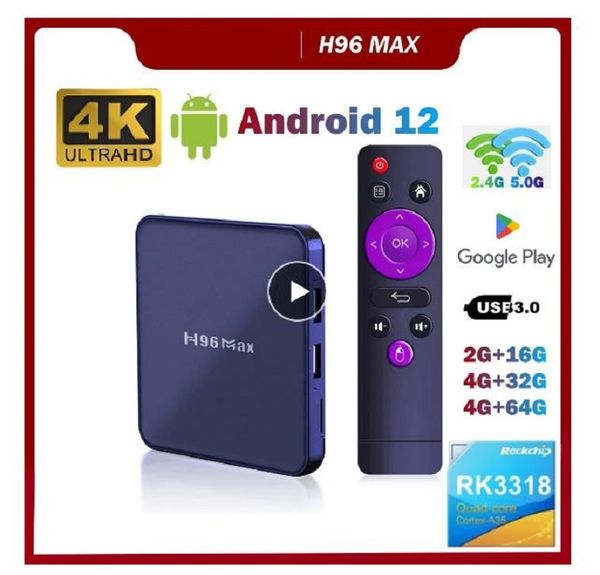 H96 MAX V12 RK3318 Smart TV Box Android 12 4G 64GB 32G 4K double Wifi BT lecteur multimédia H96MAX TVBOX décodeur 2GB16GB