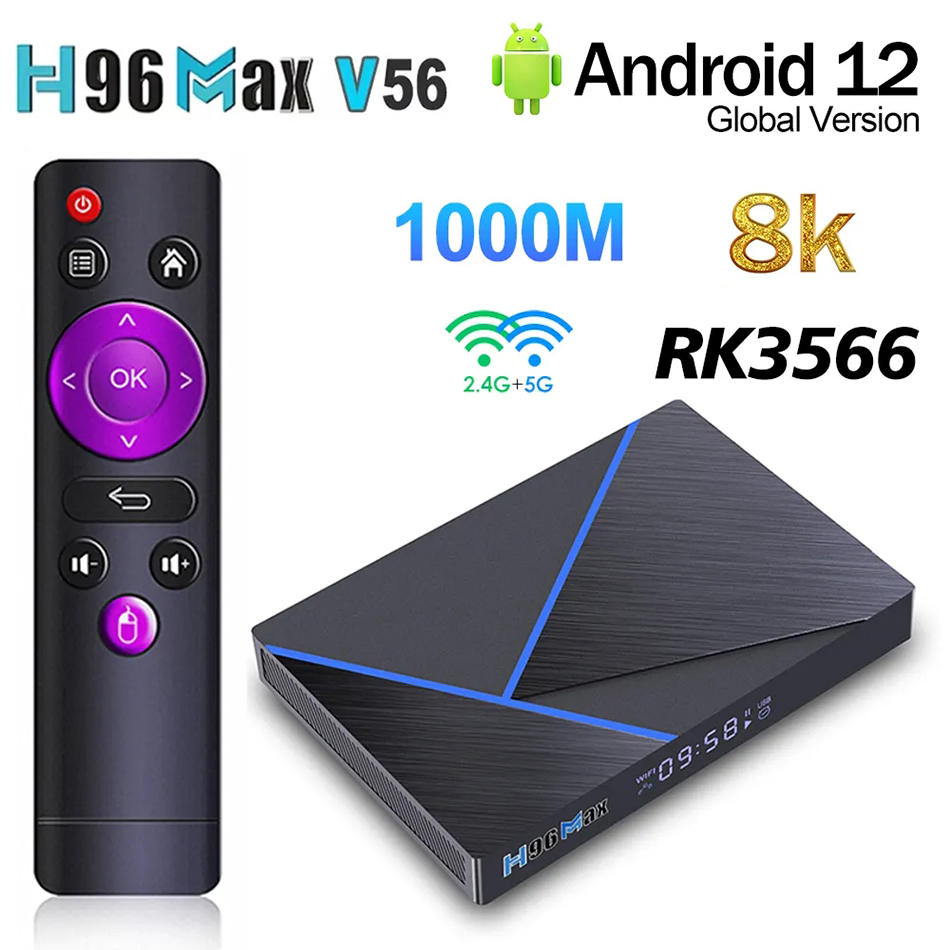 H96 Max V56 Smart TV Box Android 12 RK3566 Cortex-A55 Dual Wifi 2,4G/5GHz 1000M 8GB 64GB TVBOX reproductor multimedia H96MAX decodificador