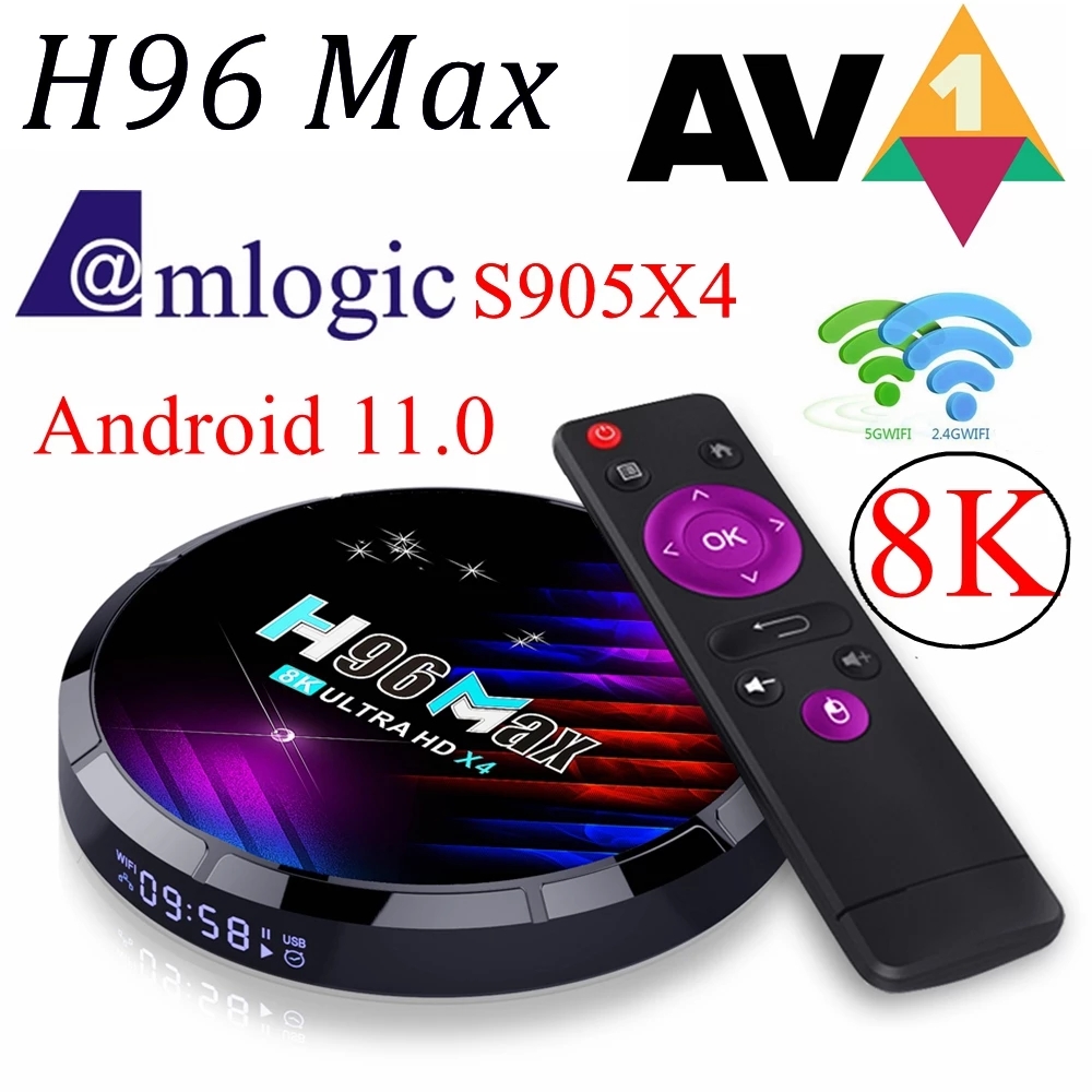 H96 Max X4 AmloLogic S905x4 Akıllı Android TV Kutusu 4K Android11 ​​2G 16GB Bluetooth WiFi Google Voice Assistant Set Topbox