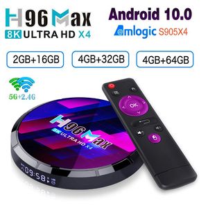 H96 Max X4 S905 4 Go de RAM 64G Prise en charge de la Smart TV Box Wifi double fréquence BT HD 8K 1080p pour Tik Tok Media Player Android 10.0 S905X4 Set Top Box