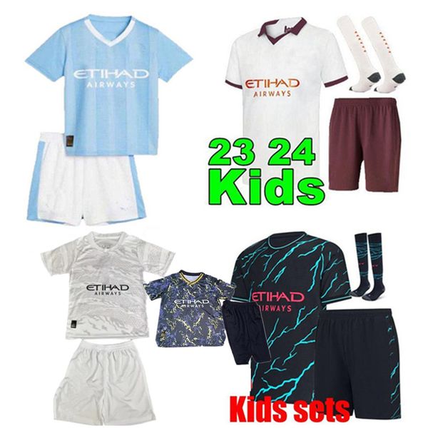 HAALAND 23 24 Maillot de football Manchesters Kit enfants MANS VILLES MAHREZ DE BRUYNE FODEN 2023 2024 nouveau maillot de football kit enfants ensembles ensemble uniforme qualité supérieure