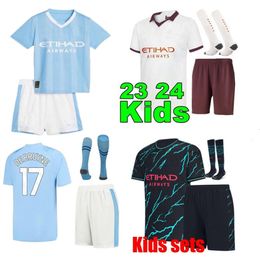 Haaland 23 24 S Soccer Jersey Kid Kit Mans Cities Mahrez de Bruyne Foden 2023 2024 New Football Shirt Kids Kit Set Uniform Set Top Quality
