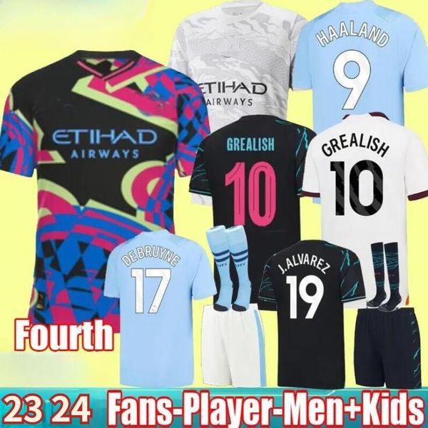 Haaland Quatrième Jerseys de football 23 24 De Bruyne Mans Villes Grealish Gvardiol Foden 2023 Spécial Troisième Maillot de football Hommes Enfants Aarez Rodrigo Uniformes Nouvel An