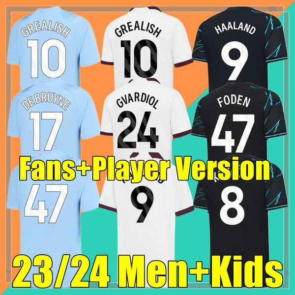 HAALAND MANS CITIES camiseta de fútbol GVARDIOL 23 24 GREALISH DE BRUYNE PHILLIPS MAHREZ FODEN 2023 camiseta de fútbol uniformes hombres niños kit ALVAREZ RODRIGO Ganadores TOPS