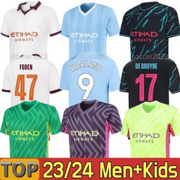 2023 2024 de Bruyne Haaland Soccer Jerseys Foden Grealish Mahrez Mans Cities Cities Football Shirt Bernardo Phillips Rodrigo 23 24 Ytic Nam Man Kids Equipment S-2xl