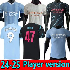 Version du joueur Haaland Jerseys de football 23 24 25 de Bruyne Phillips Mans Cities Grealish Ferran Mahrez Foden Bernardo Cancelo Z Rodrigo Football Shirt Men Kit Uniforms