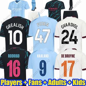 J.Alvarez Jerseys de fútbol de Grealish 23 24 Haaland de Bruyne Foden Rodrigo Football Shirts Kit para niños Versión del jugador Doku Kovacic Gvardiol Ruben Bernardo Jersey 2023 2024