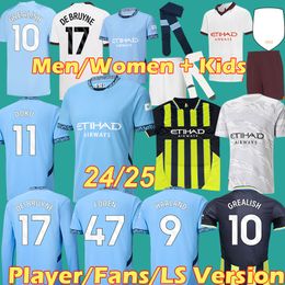 Haaland voetbaltruien 23 24 4th de Bruyne Player Mans Cities Ytic Cities Gvardiol Blue Moon Lange mouwen 24 25 Foden Grealish Doku Football Shirts Men Kids Kits 3xl 4xl