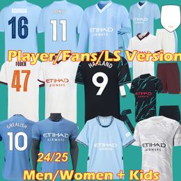 Haaland Soccer Jerseys 23 24 4th de Bruyne Joueur Mans Cities Ytic Cities Gvardiol Blue Moon Long Manches 24 25 Foden Greal Doku Football Shirts Men Kids Kit 3xl 4xl