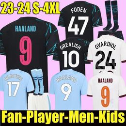Haaland Voetbalshirts 23 24 De Bruyne Mans Steden Grealish Gvardiol Foden 2023 Speciale Derde Voetbalshirt Heren Kids Kit Sets Aarez