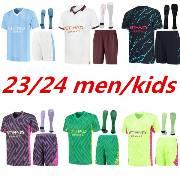 Jerseys de fútbol de Haaland 23 24 De Bruyne Phillips Mans Mans Cities Grealish Ferran Mahrez Foden Bernardo Joao Cancelo Z Rodrigo Fútbol Camisa de fútbol Socks Socks 999