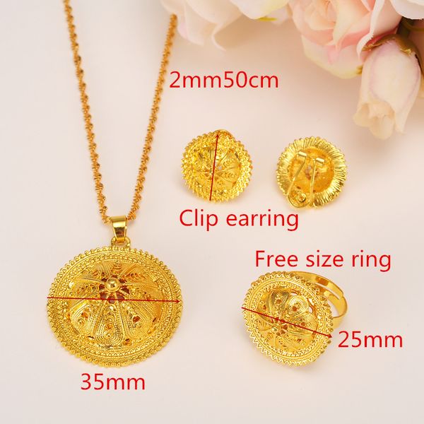 Habesha Peak ensemble de bijoux N B E éthiopien mariage de mariée 14 k jaune or massif rempli pendentif boucles d'oreilles bague en gros