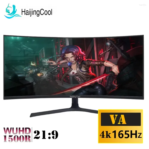 Haijing Cool 34 pouces moniteur 4K 165Hz écran large 21:9 VA 144Hz WQHD bureau LED Gamer écran d'ordinateur incurvé DP/3440 1440