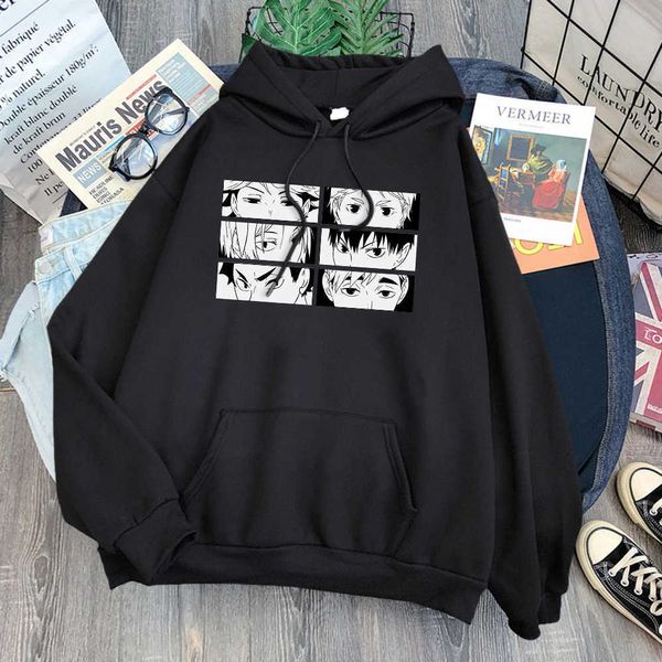 Haikyuu Anime Cool Face Photo Print mujeres Hoody Hip Hop con cordones Harajuku Fleece Hoodie primavera 2021 moda mujer Hoodies Y0820