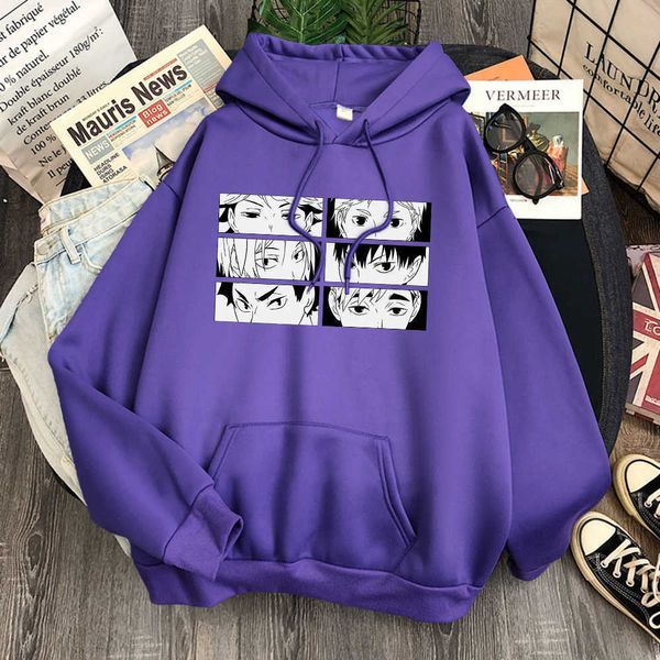 Haikyuu Anime Cool Face Photo Print mujeres Hoody Hip Hop con cordones Harajuku Fleece Hoodie primavera 2021 moda mujer Hoodies X0721